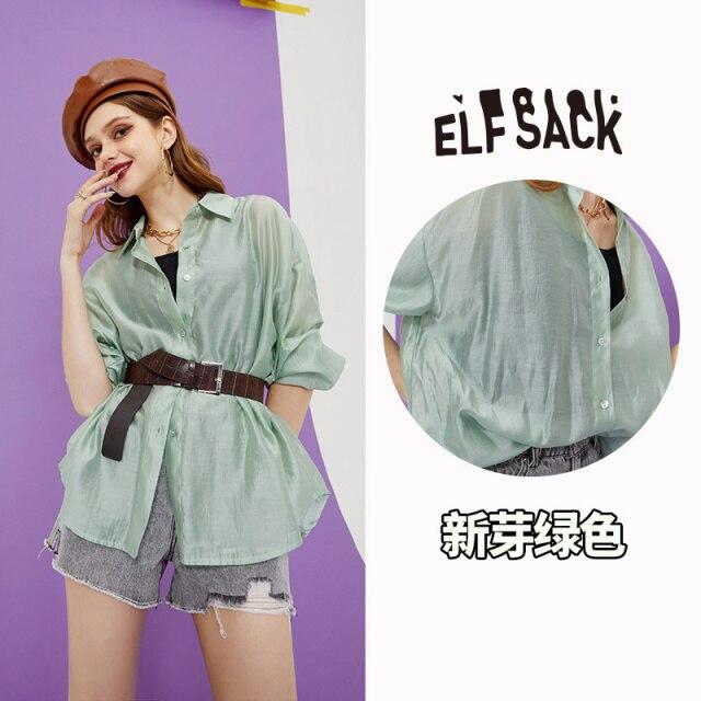 A stylish Solid Pure Chic Single Breasted Casual Minimalist Shirt for women, featuring a turn-down collar and full-length sleeves, perfect for summer wear.