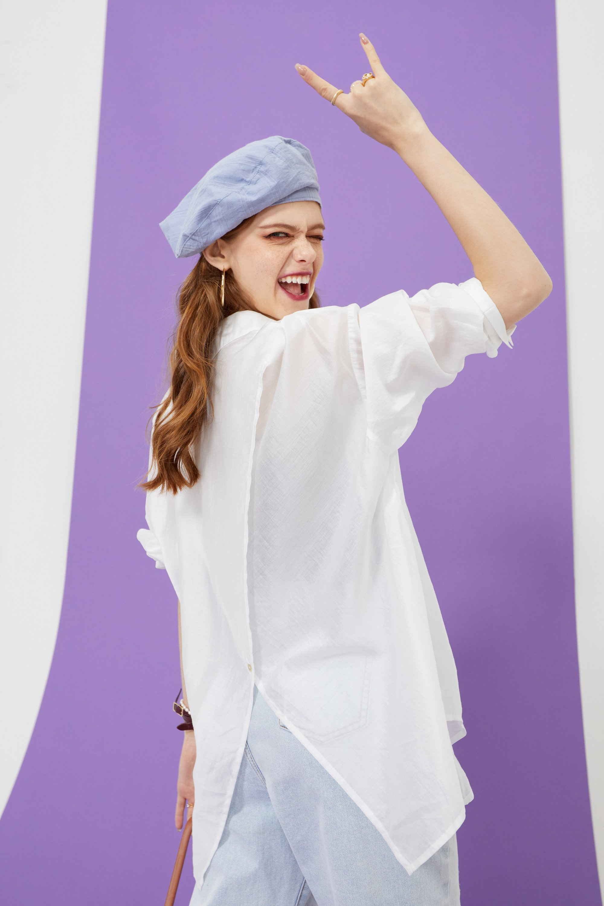 A stylish Solid Pure Chic Single Breasted Casual Minimalist Shirt for women, featuring a turn-down collar and full-length sleeves, perfect for summer wear.