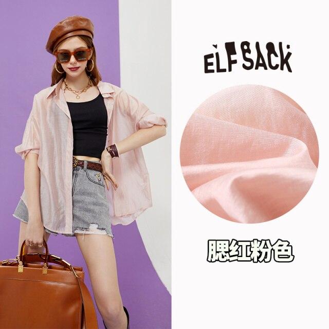 A stylish Solid Pure Chic Single Breasted Casual Minimalist Shirt for women, featuring a turn-down collar and full-length sleeves, perfect for summer wear.