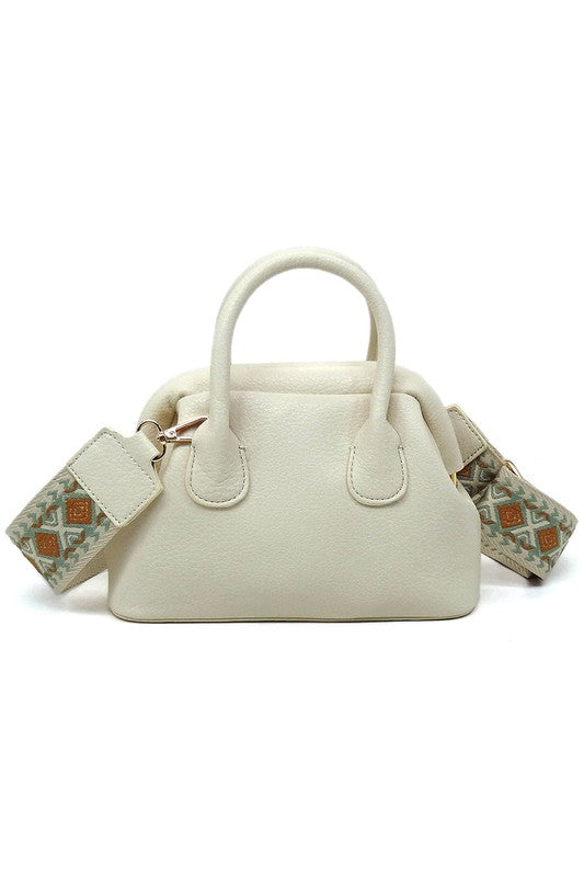 Spring Frame Doctors Satchel Crossbody Bag featuring a vintage design, faux vegan leather, and a detachable guitar strap.