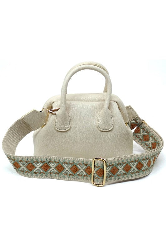 Spring Frame Doctors Satchel Crossbody Bag featuring a vintage design, faux vegan leather, and a detachable guitar strap.