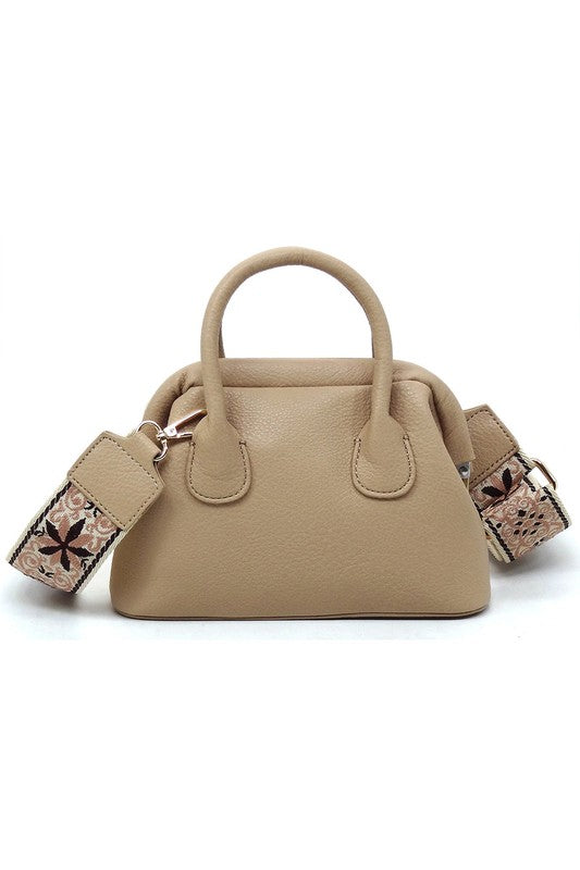 Spring Frame Doctors Satchel Crossbody Bag featuring a vintage design, faux vegan leather, and a detachable guitar strap.