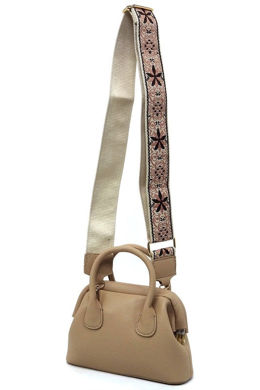 Spring Frame Doctors Satchel Crossbody Bag featuring a vintage design, faux vegan leather, and a detachable guitar strap.