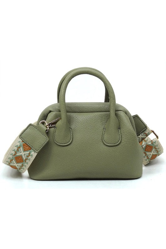 Spring Frame Doctors Satchel Crossbody Bag featuring a vintage design, faux vegan leather, and a detachable guitar strap.