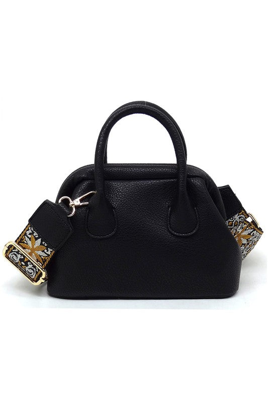 Spring Frame Doctors Satchel Crossbody Bag featuring a vintage design, faux vegan leather, and a detachable guitar strap.