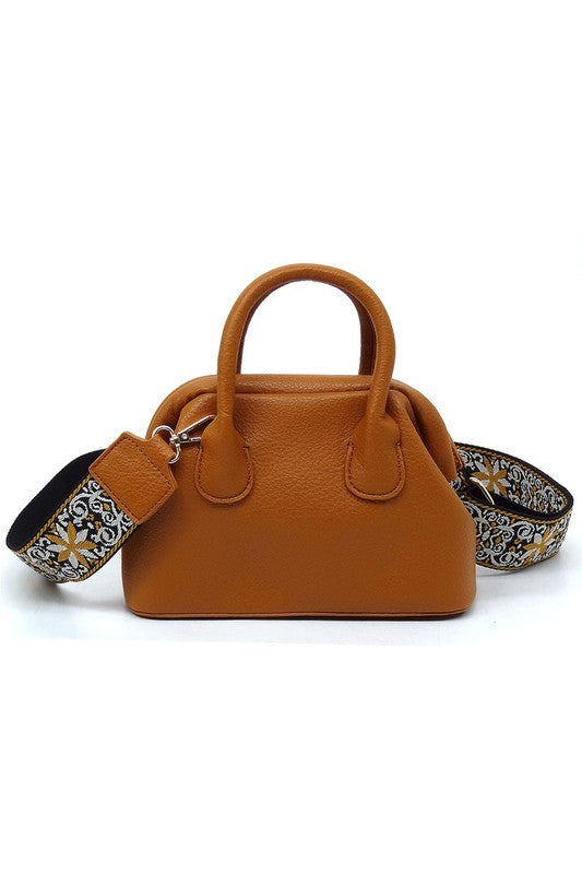 Spring Frame Doctors Satchel Crossbody Bag featuring a vintage design, faux vegan leather, and a detachable guitar strap.