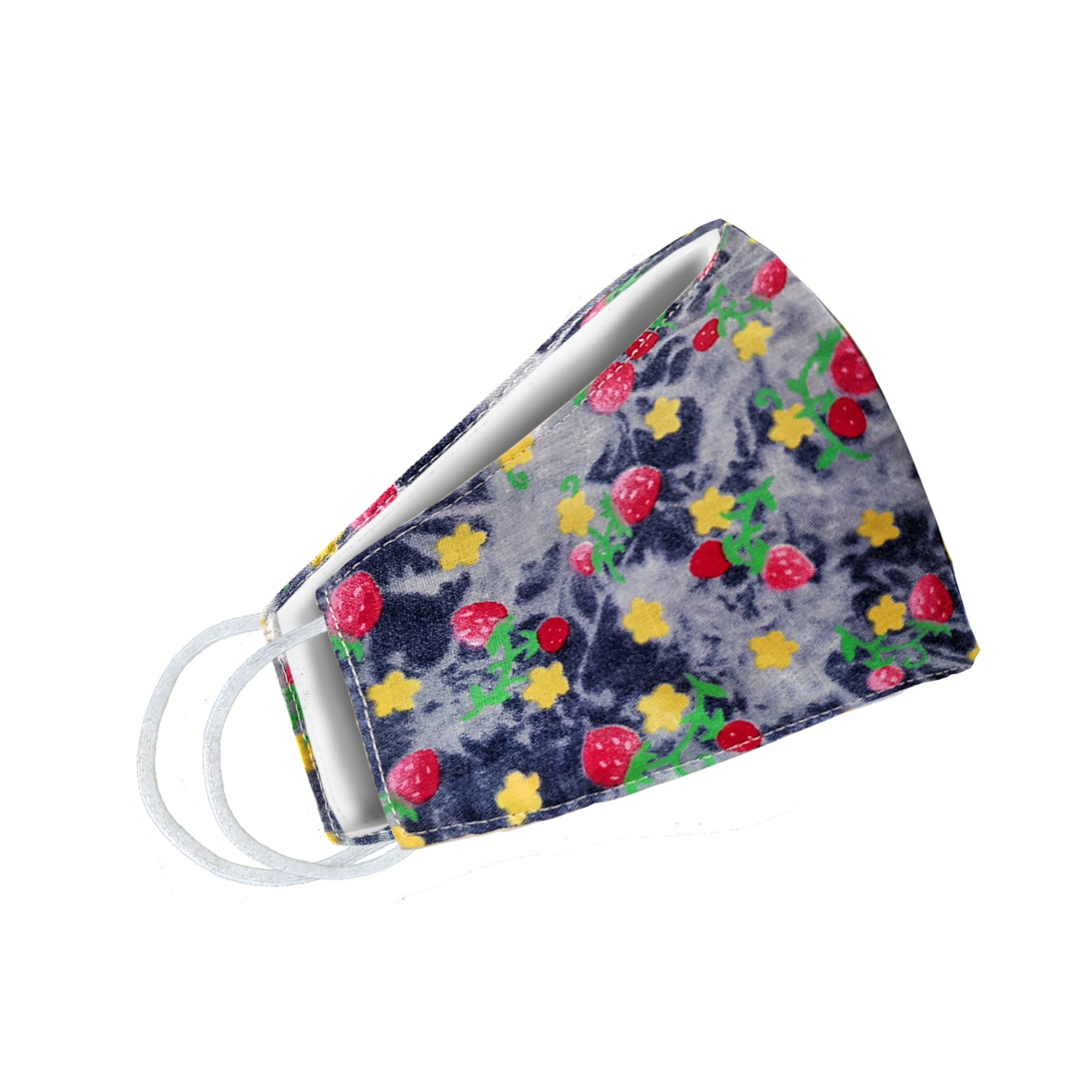 A vibrant strawberries patterned face mask, showcasing a unique design perfect for personal expression and protection.