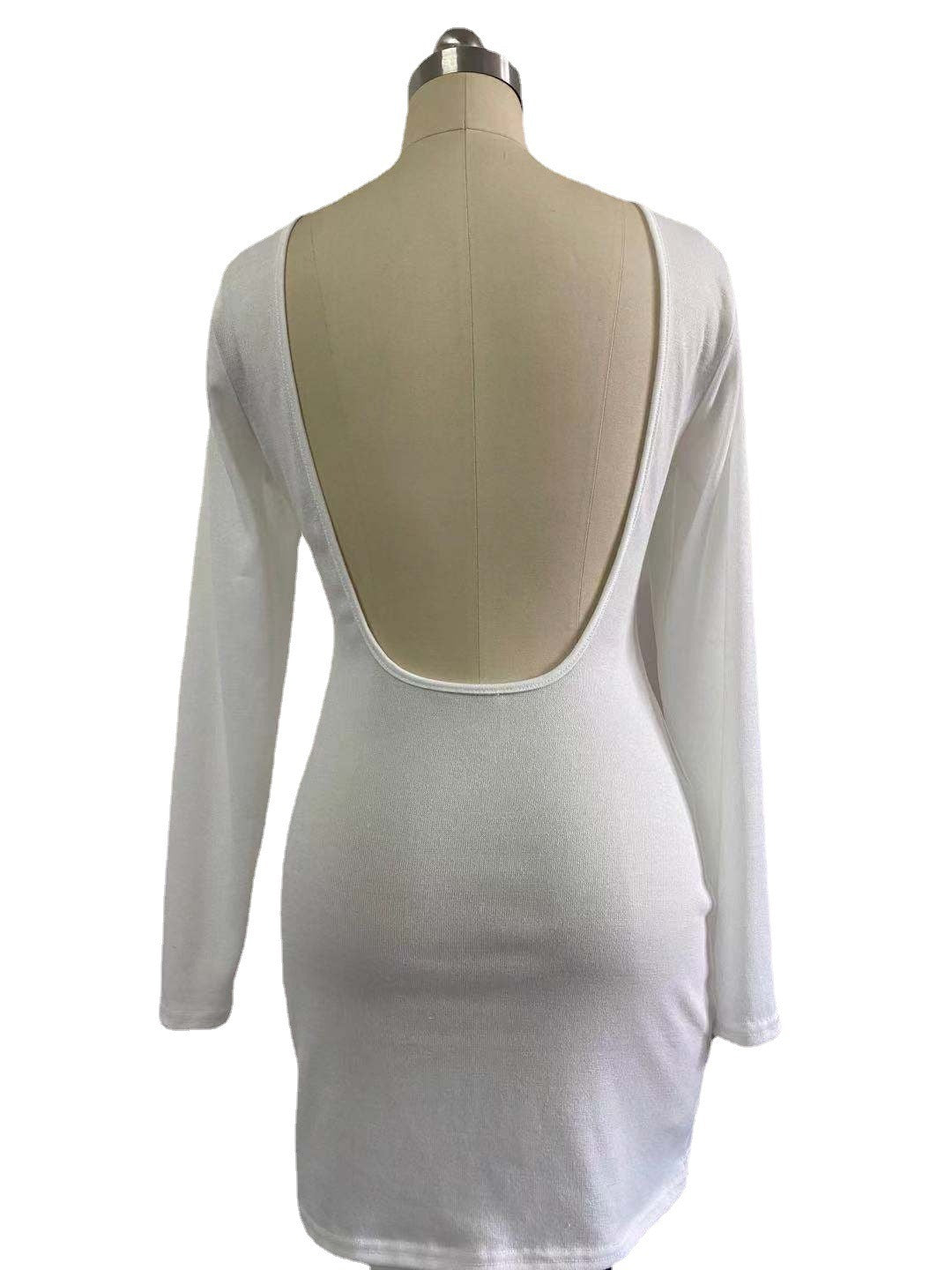 A stylish summer dress featuring a sexy open back design, solid color, and A-line skirt, perfect for warm weather occasions.