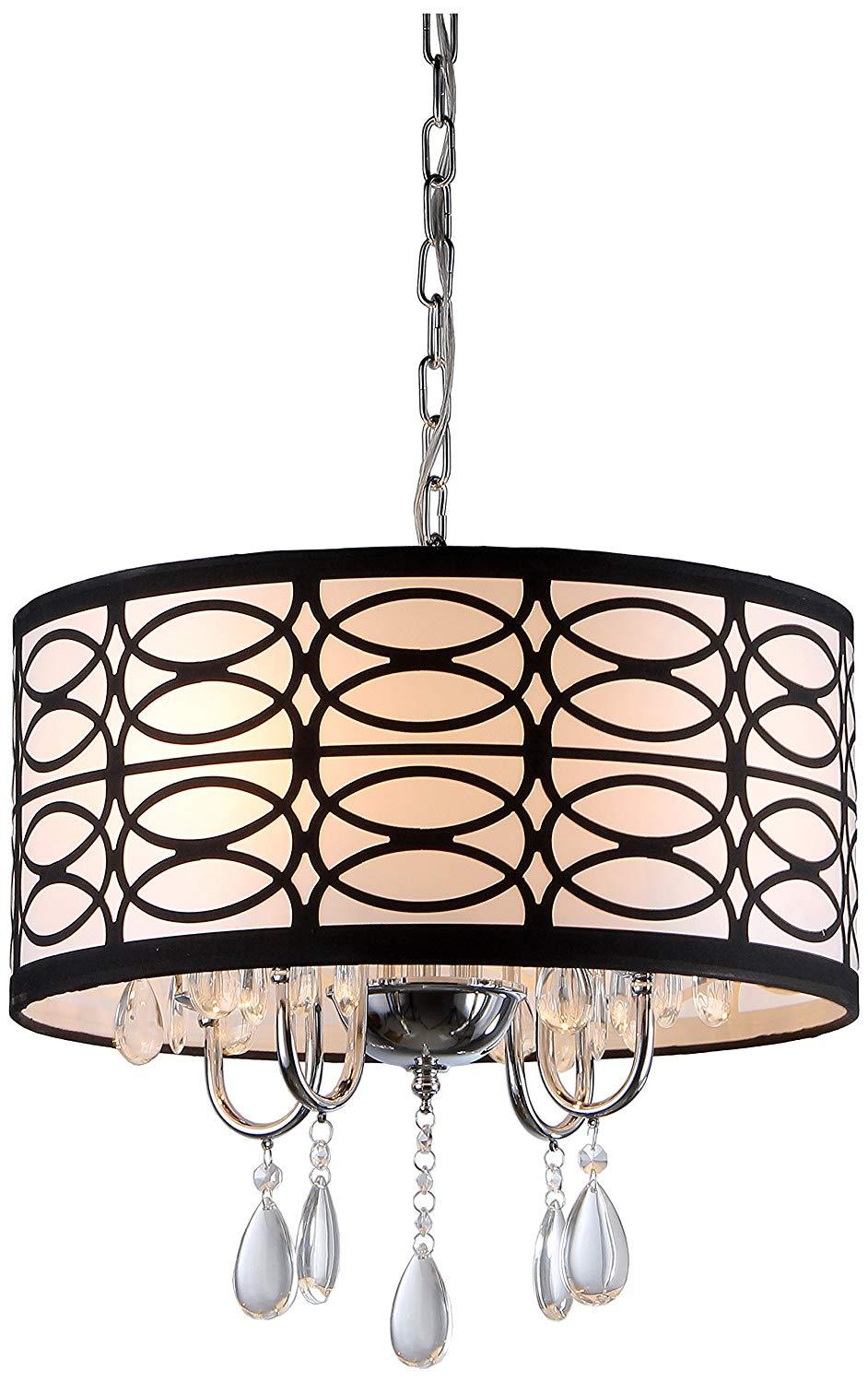 Tallalluh 4-light chrome chandelier featuring a unique laminated shade with an abstract pattern, perfect for modern home decor.
