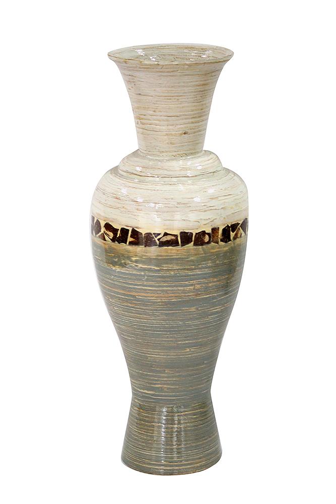 Handcrafted Talia Ivory to Gray Bamboo Vase, showcasing unique coconut shell spun design and elegant color transition.