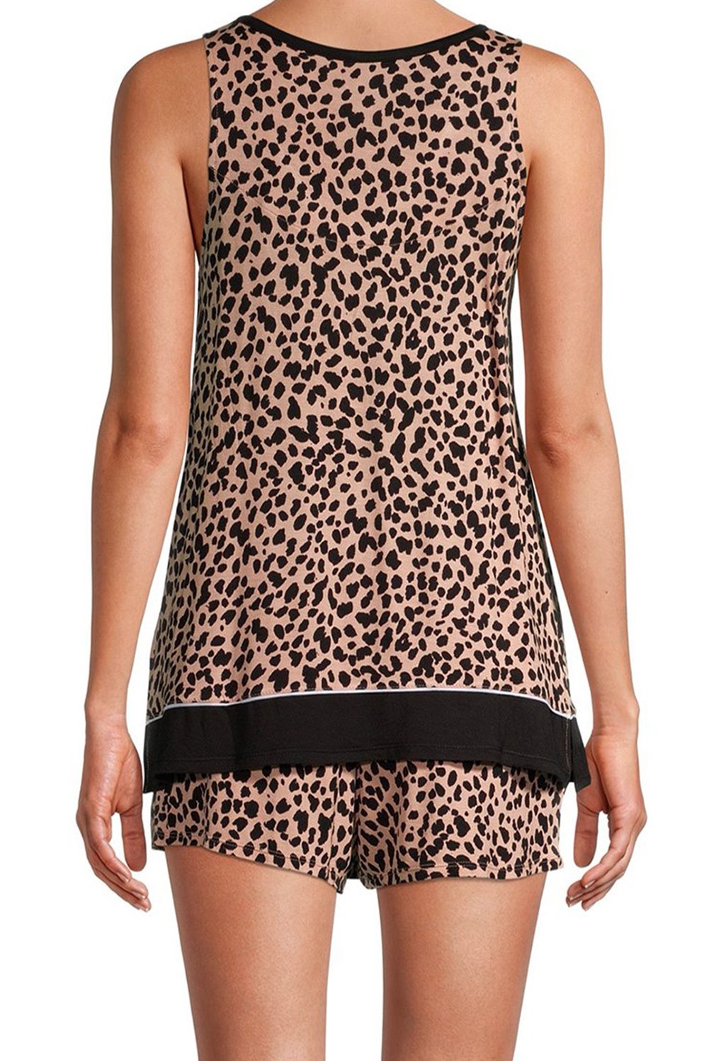 A stylish tank top and shorts lounge set featuring a trendy leopard print design, perfect for lounging or casual outings.
