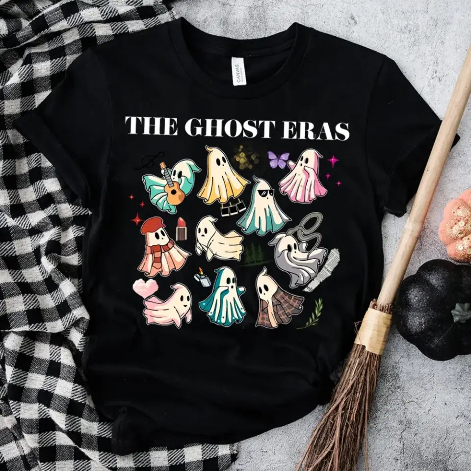 Taylor's Ghost Eras T-shirt featuring a stylish design, made from 100% Ringspun Cotton, suitable for both men and women.