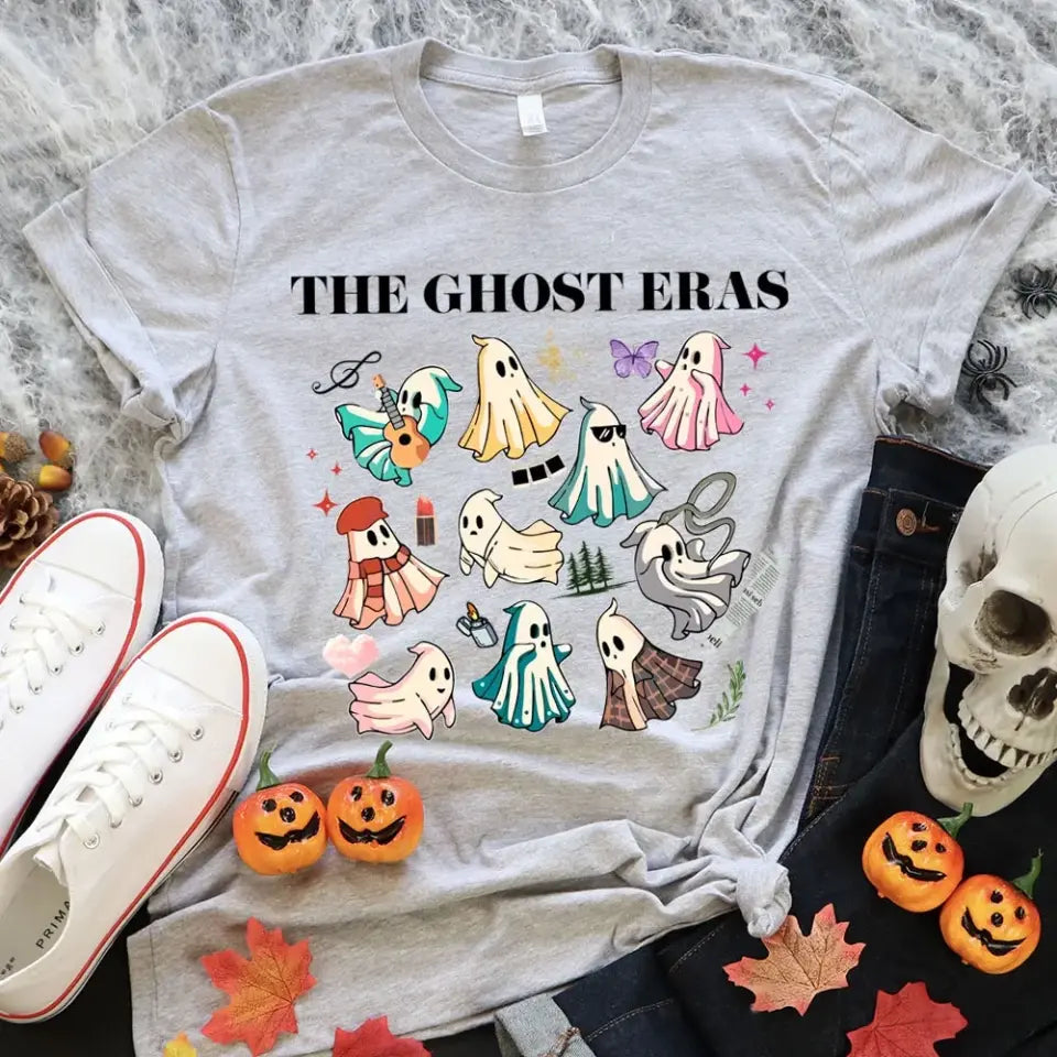 Taylor's Ghost Eras T-shirt featuring a stylish design, made from 100% Ringspun Cotton, suitable for both men and women.