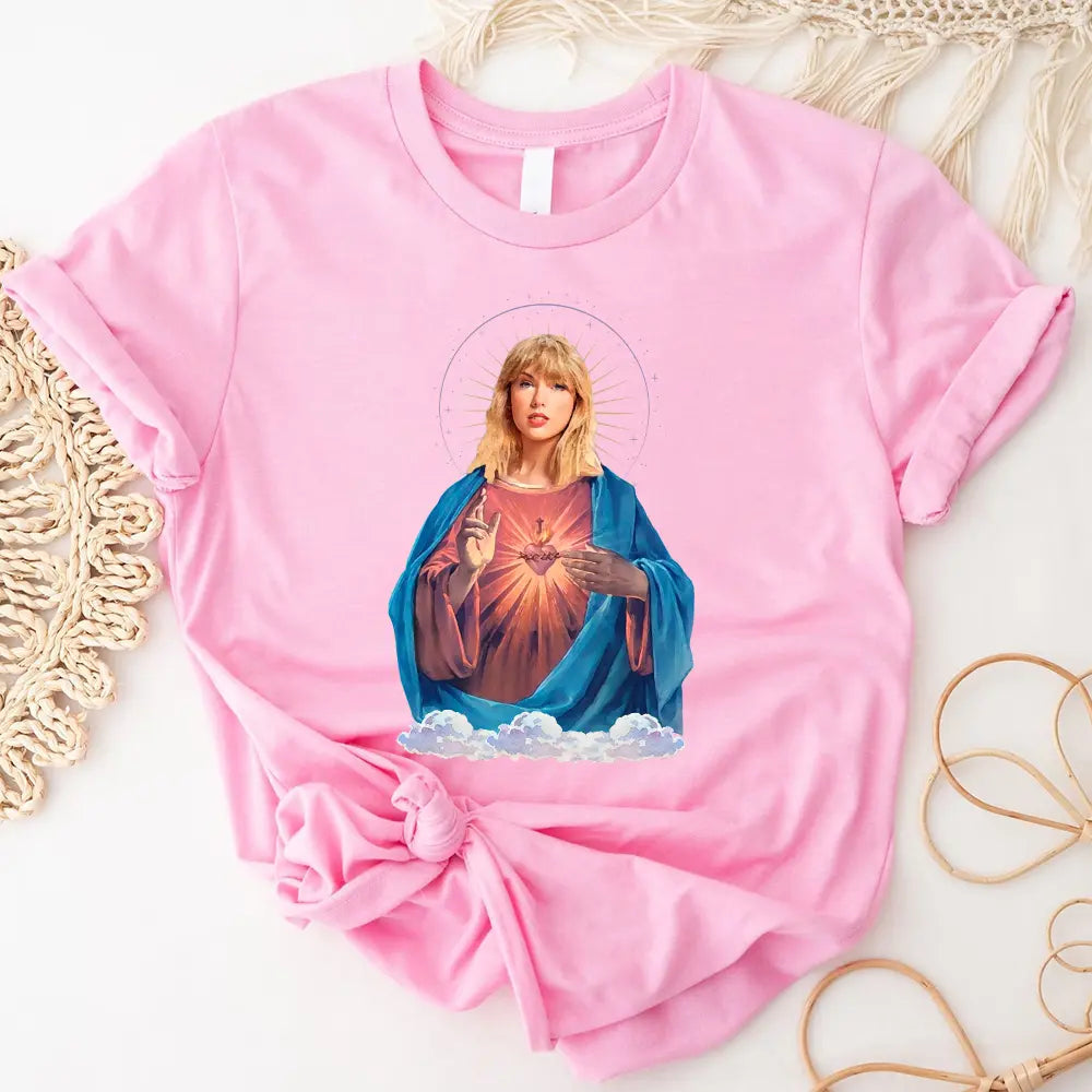 Taysus Tay Jesus Candle T-shirt featuring a unique design, made from 100% Ringspun Cotton, suitable for both men and women.