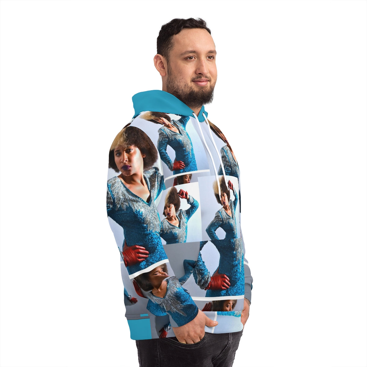 The Grady Stylee Hooded Sweatshirt featuring a stylish all-over-print design, made from a cozy blend of polyester, cotton, and spandex.