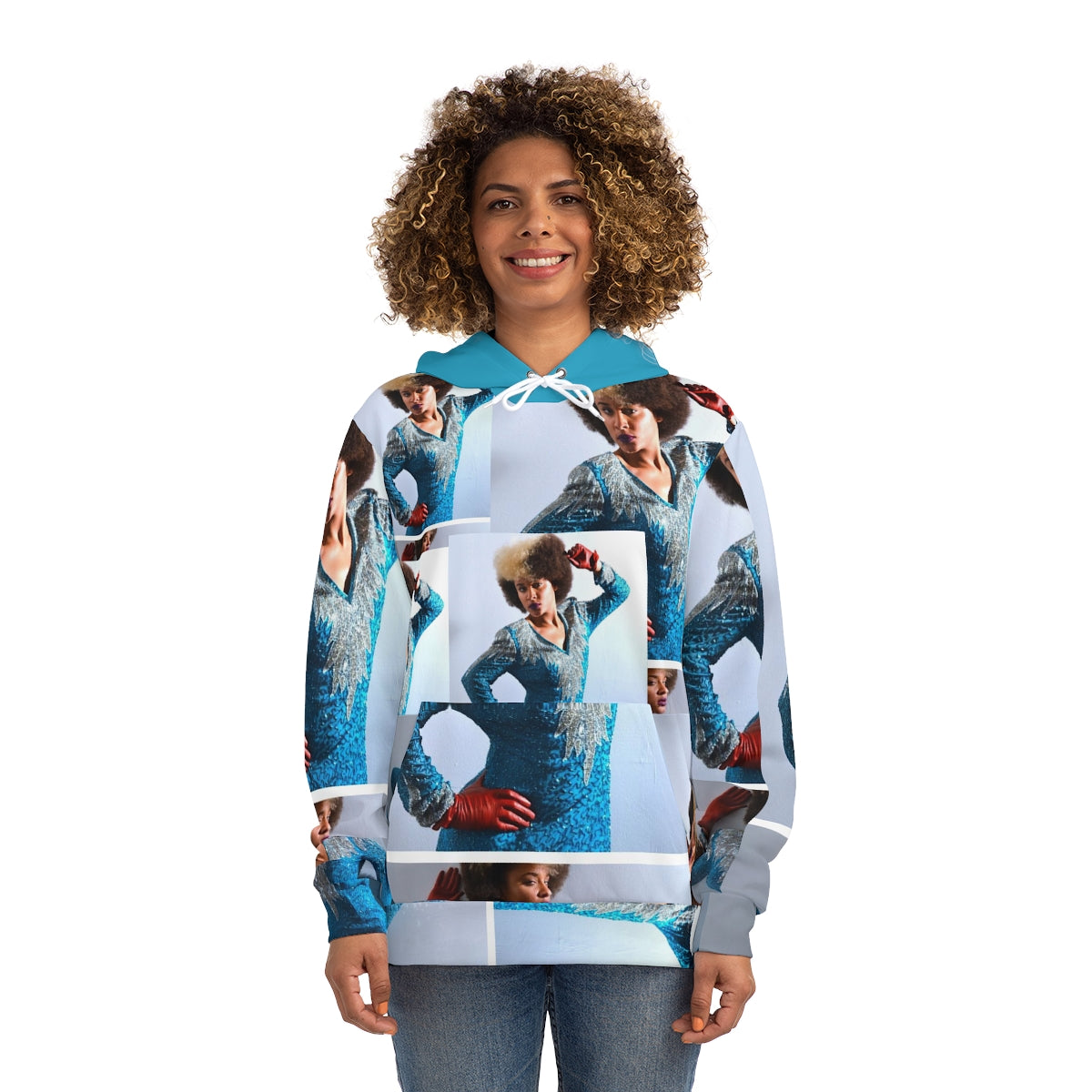 The Grady Stylee Hooded Sweatshirt featuring a stylish all-over-print design, made from a cozy blend of polyester, cotton, and spandex.