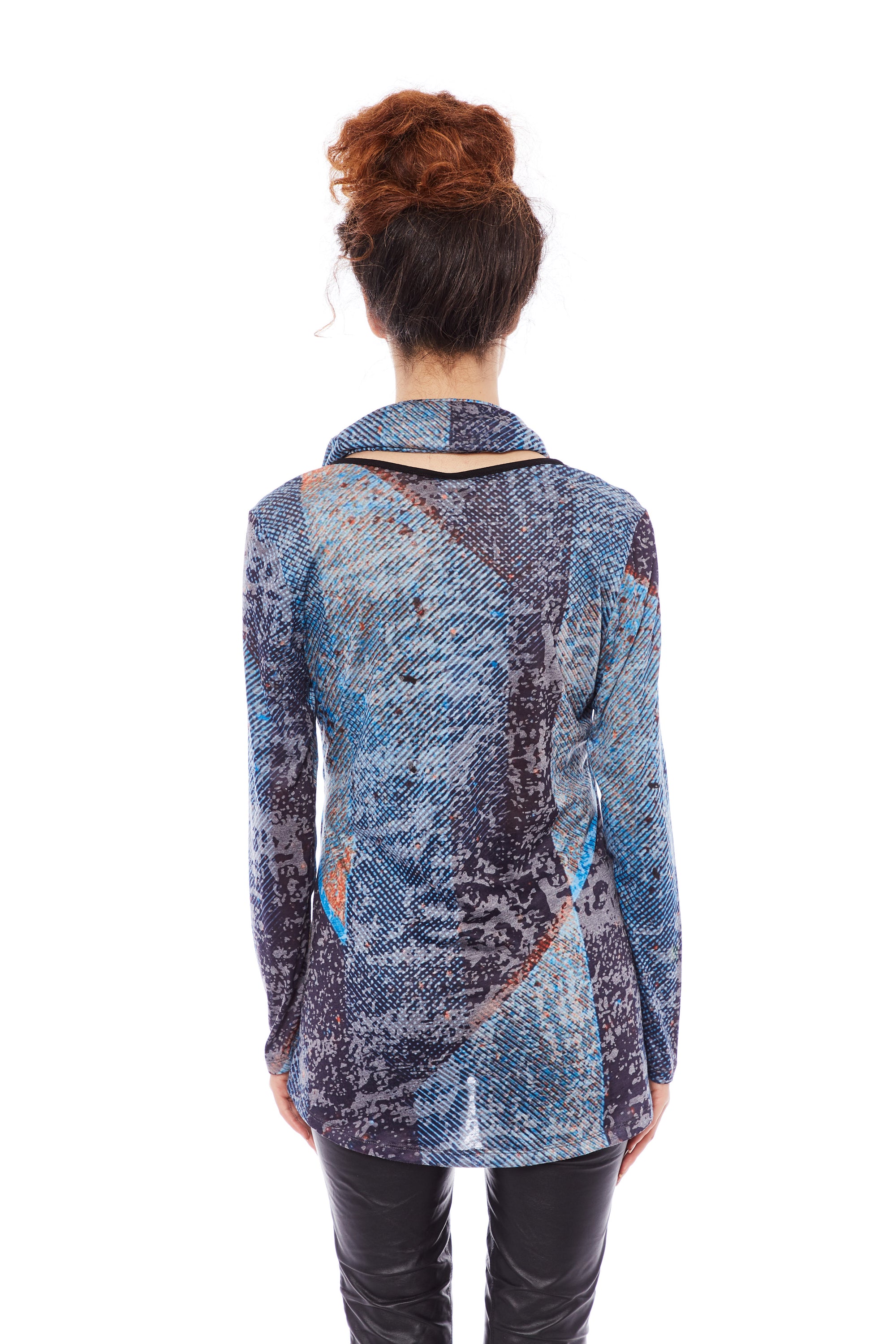 Ribbed turtleneck top in blue blackish with full sleeves and cropped design, showcasing soft fabric and stylish crew neck.