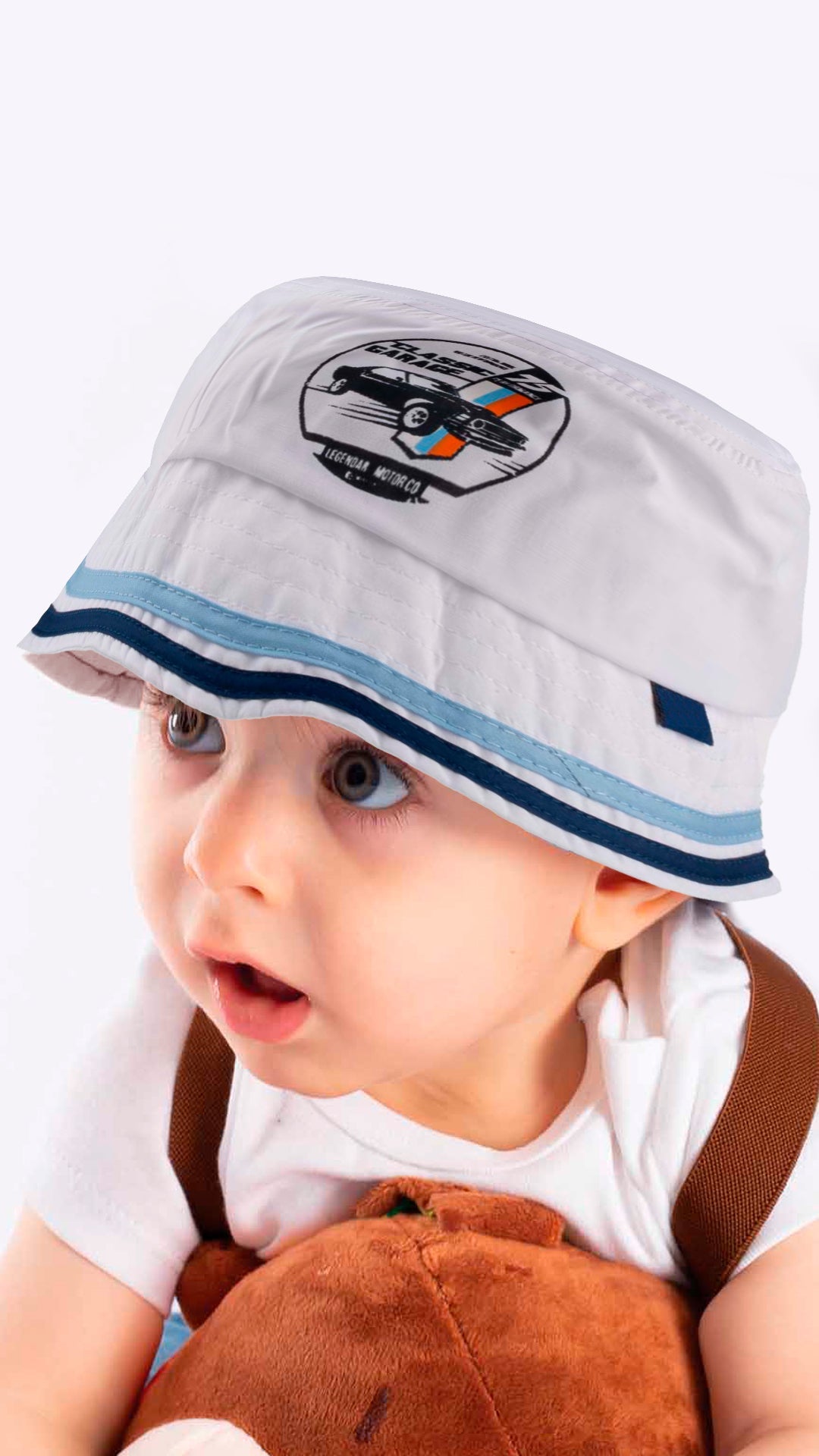 A stylish Toddler Fedora summer hat for kids featuring a fun cartoon car print, made from soft and breathable material.