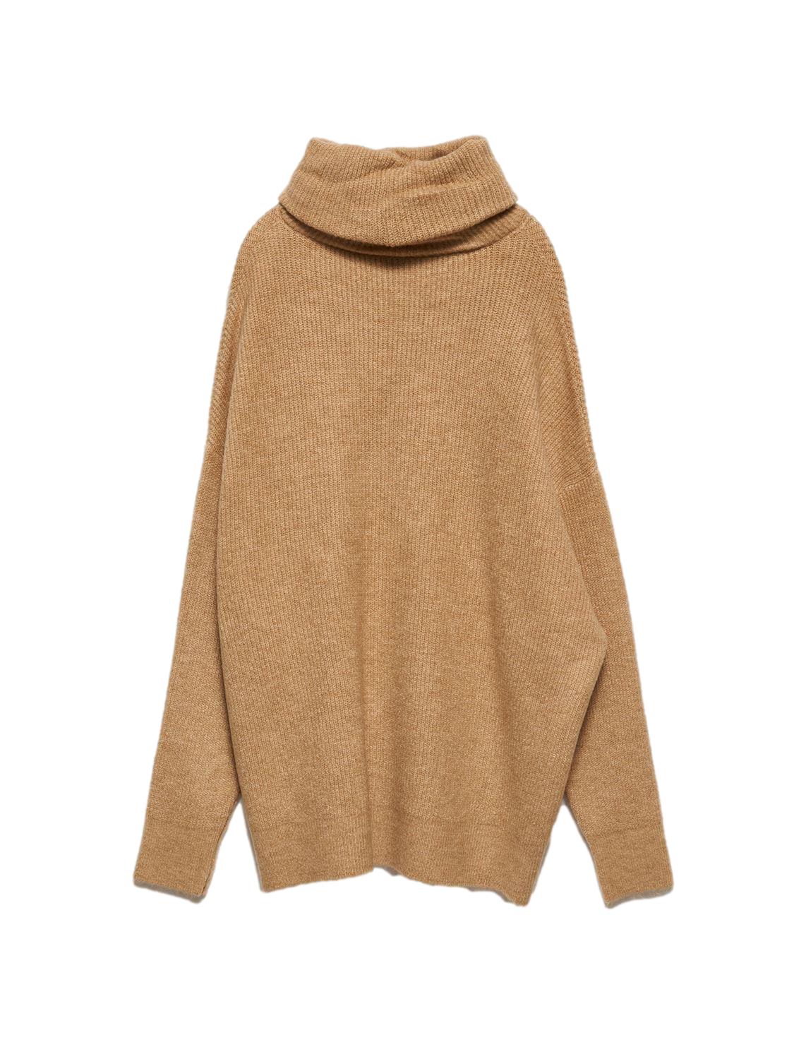 A cozy Turtleneck Wide Sweater in a soft acrylic-polyester blend, featuring a relaxed fit and stylish turtleneck design.