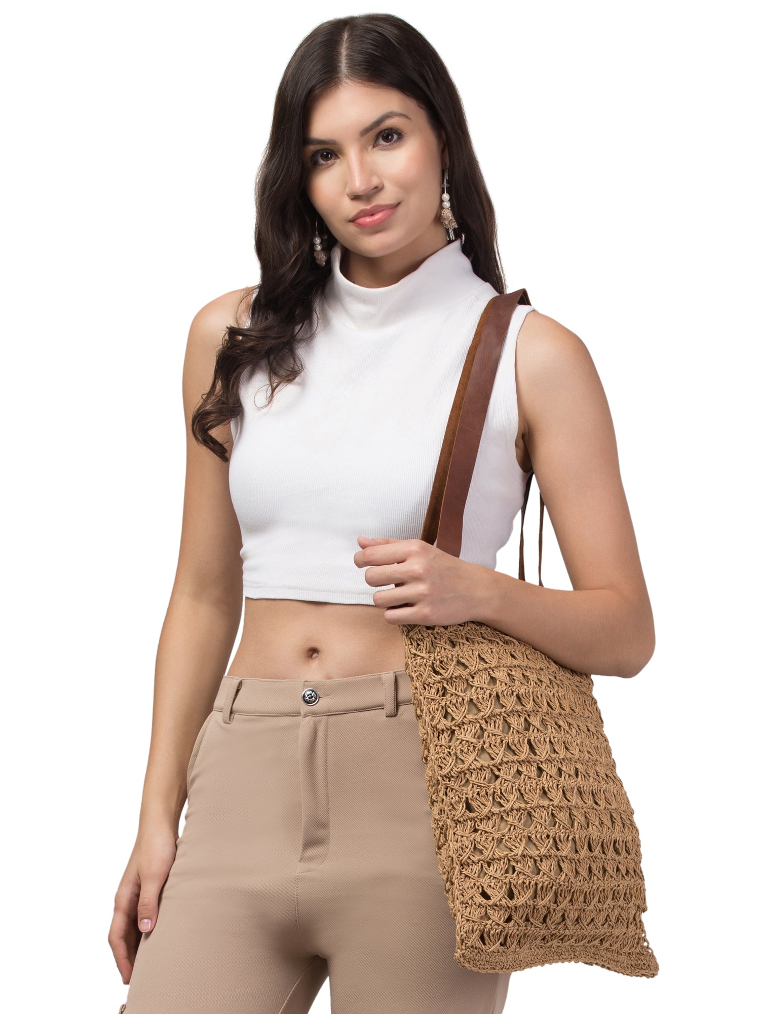 A stylish beige Twist Nonna Crochet Tote showcasing intricate twist crochet design, perfect for any occasion.