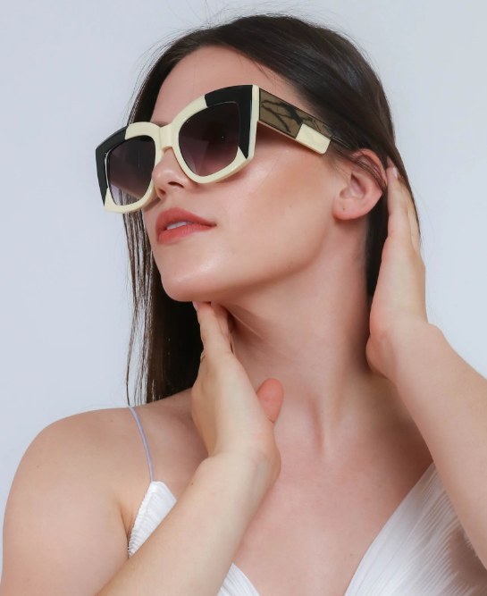 Elegant black and white two-color combination sunglasses, model ART2175, featuring scratch-resistant lenses and UV400 protection.