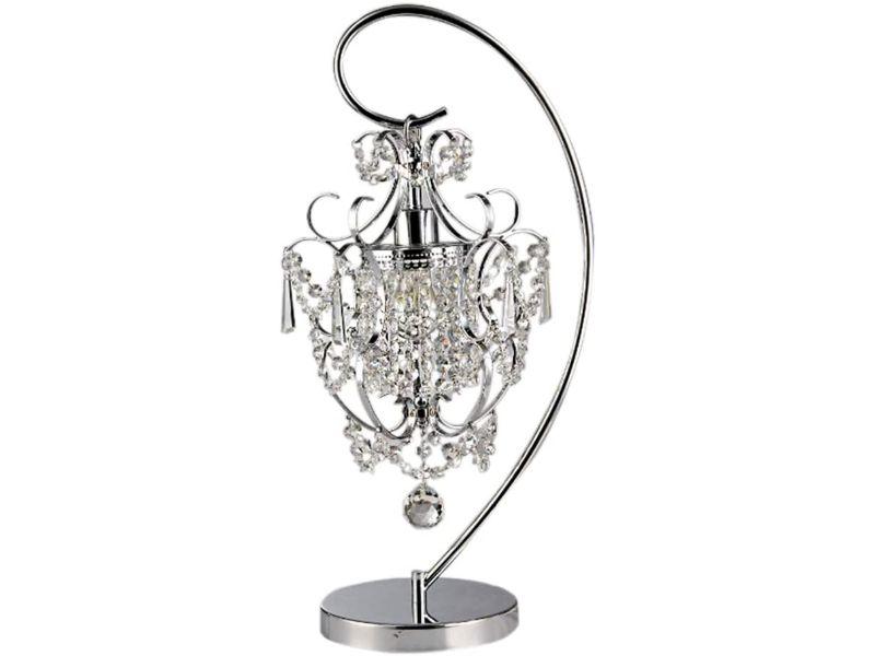 Unnie 1-light Chrome 24-inch Crystal Table Lamp showcasing a sleek chrome base with shimmering crystals, perfect for elegant home decor.