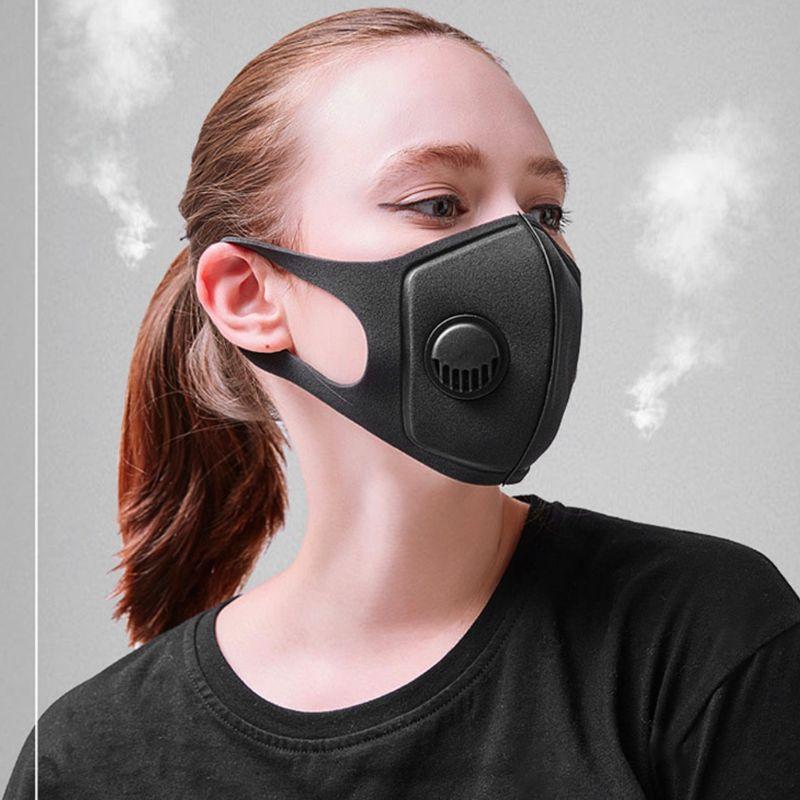 Unisex Sponge Dustproof PM2.5 Pollution Half Face Mouth Mask in black, featuring built-in exhalation valves and elastic ear loops for comfort.