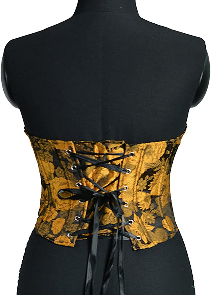 Elegant Verona Corset Belt in gold and black, perfect for renaissance-themed events and masquerade parties.