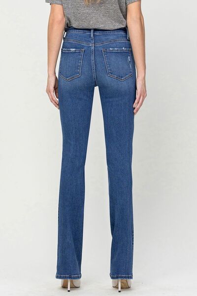 Vervet by Flying Monkey High Waist Bootcut Jeans displayed on a mannequin, showcasing the flattering fit and classic bootcut style.
