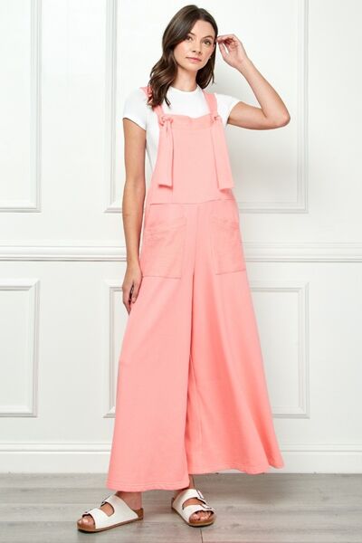 Veveret Wide Strap French Terry Overalls in a stylish design, showcasing wide straps and soft fabric, perfect for casual wear.