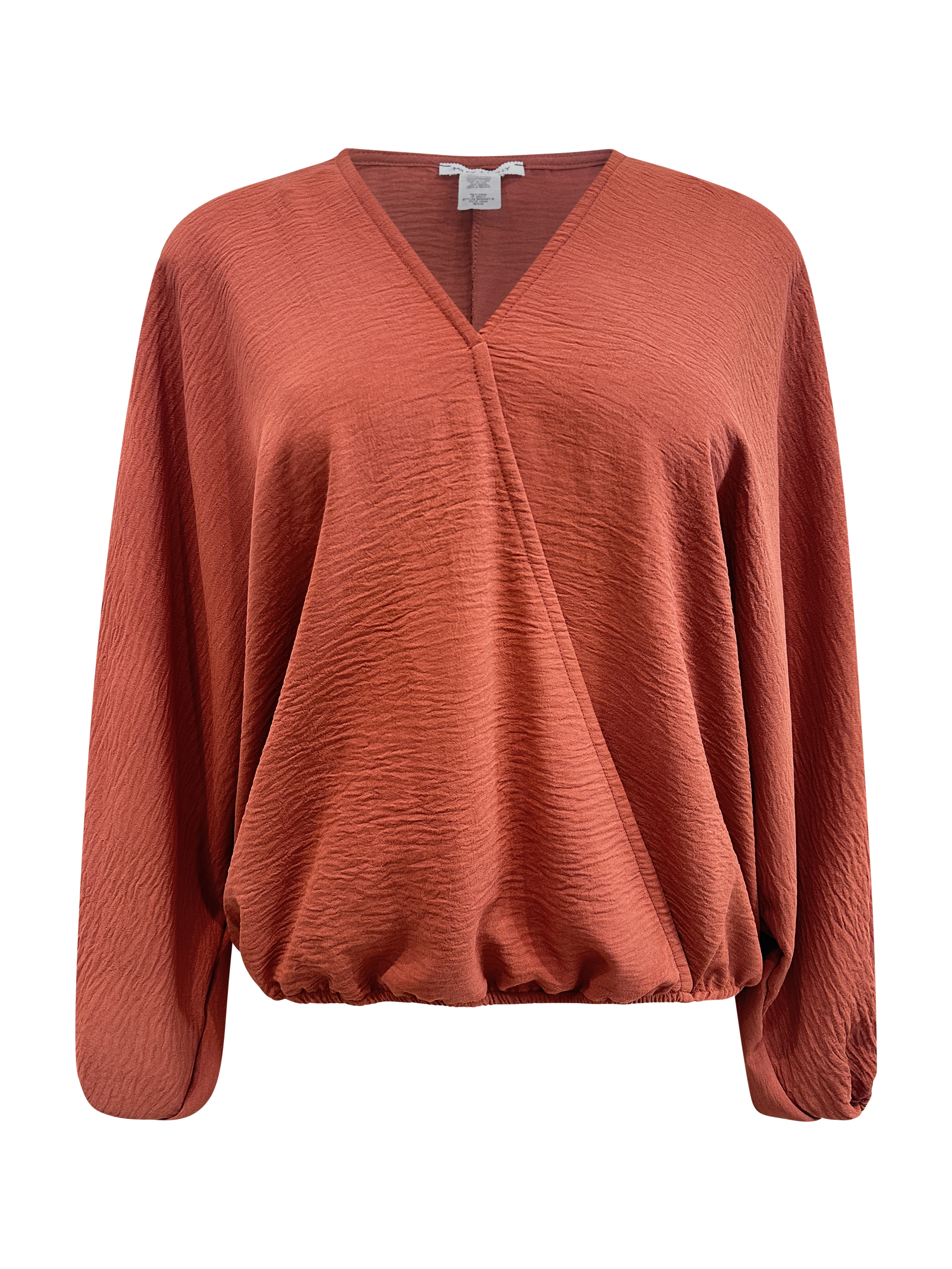 A stylish V-Neck Long Sleeve Wrap Blouse featuring dolman sleeves and a loose fit, perfect for casual and formal occasions.