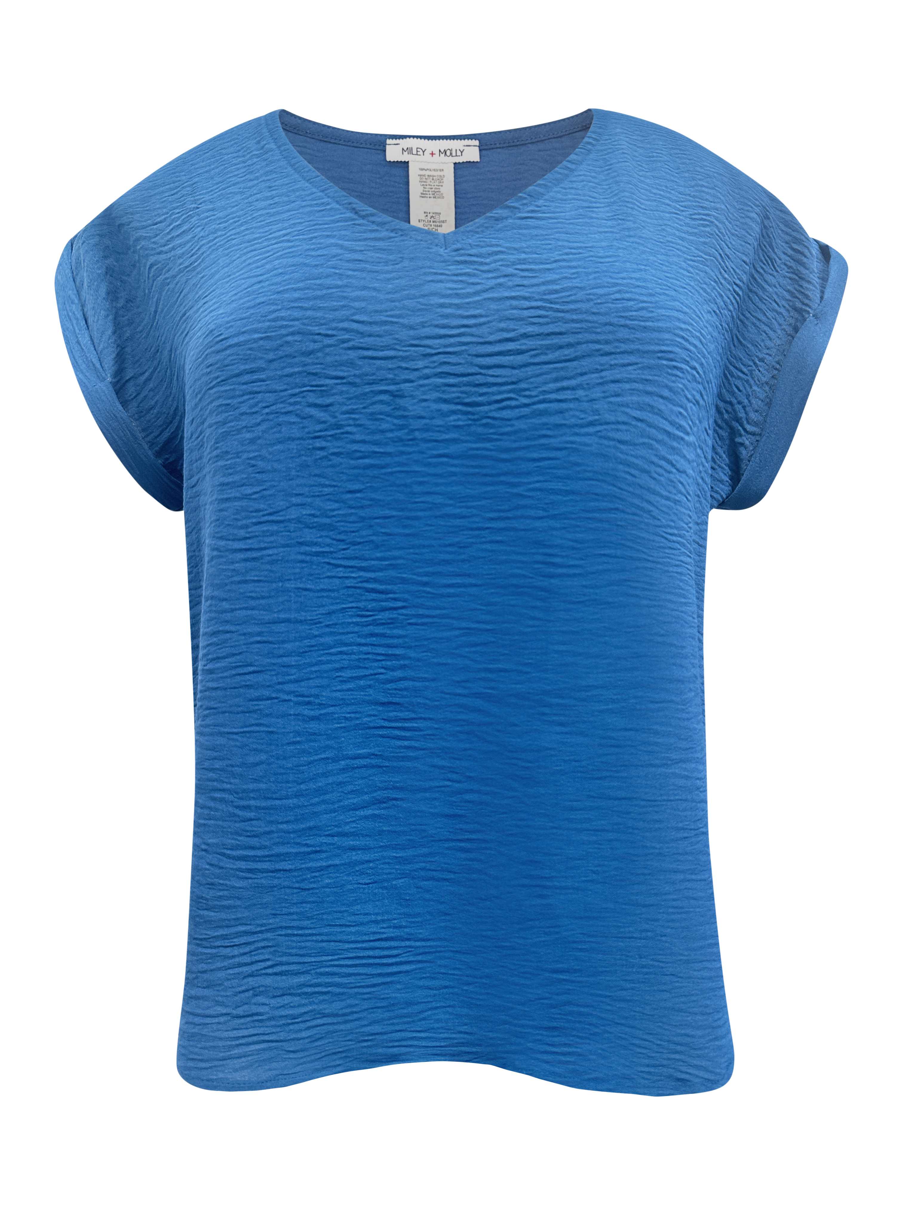 A stylish V-Neck Rolled Sleeve Relaxed Fit Top in a solid color, showcasing its rolled sleeves and flattering neckline.