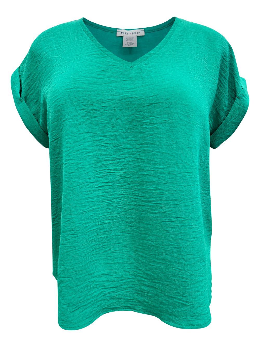 A stylish V-Neck Rolled Sleeve Relaxed Fit Top in a solid color, showcasing its rolled sleeves and flattering neckline.