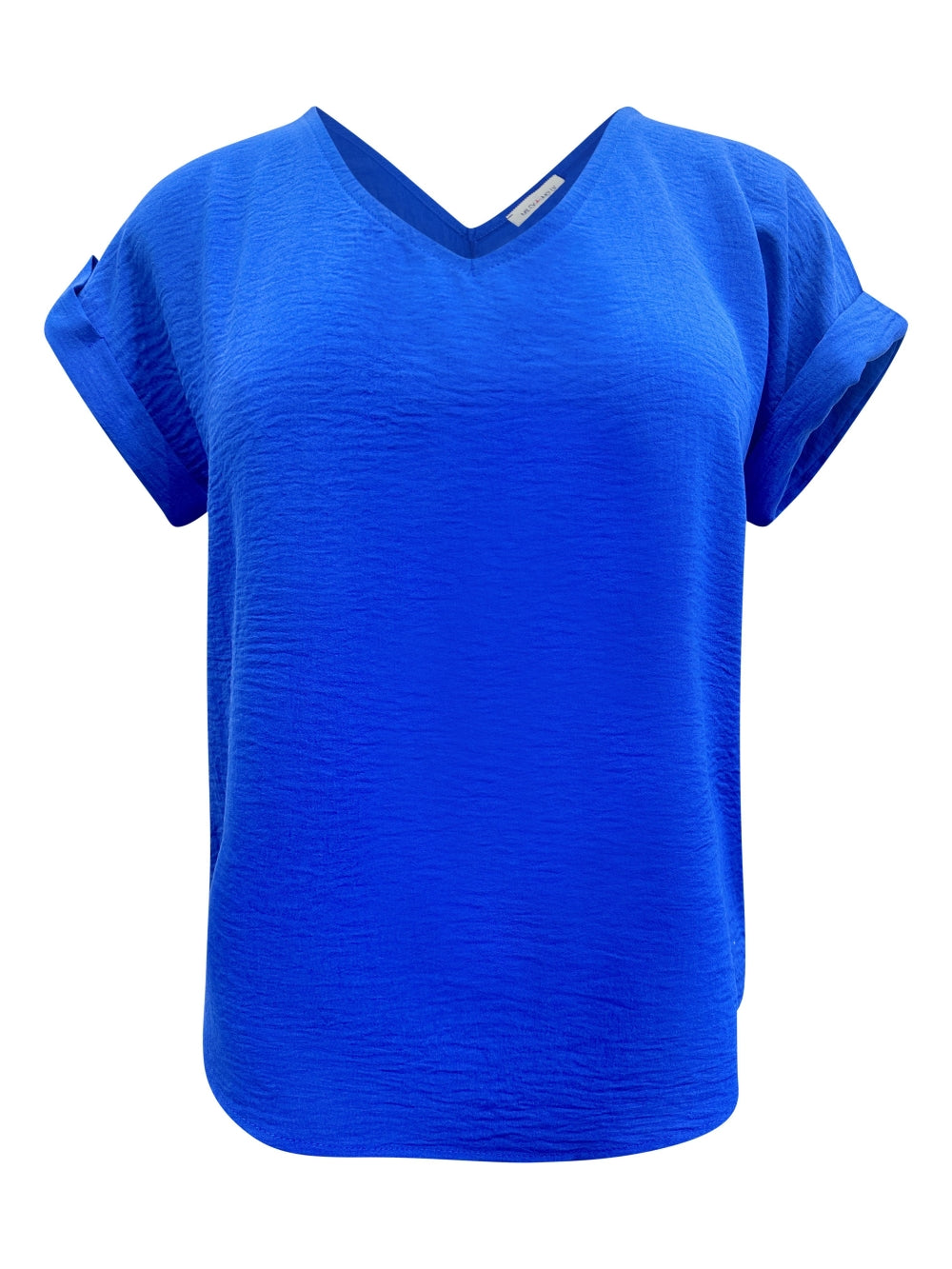 A stylish V-Neck Rolled Sleeve Relaxed Fit Top in a solid color, showcasing its rolled sleeves and flattering neckline.