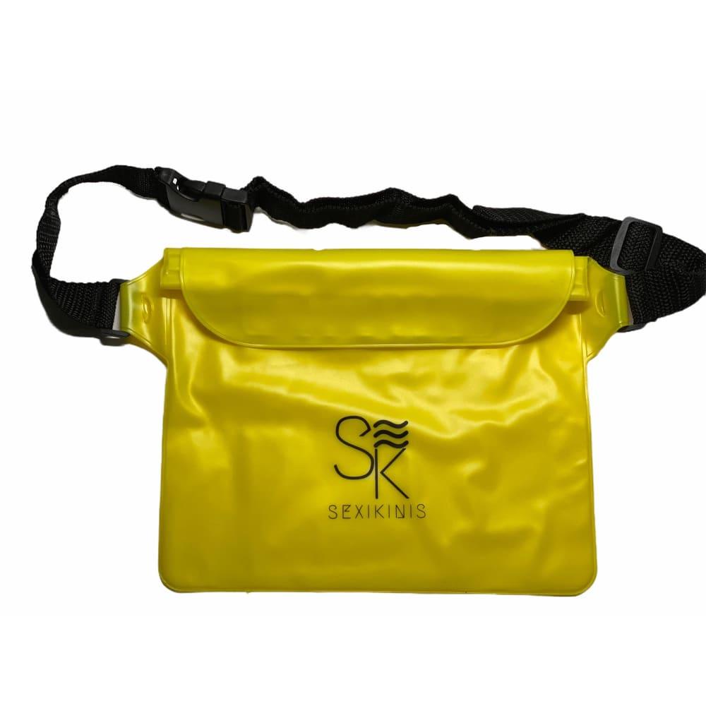 A waterproof fanny pack beach bag designed for swimming, featuring a sleek design and triple seal protection.