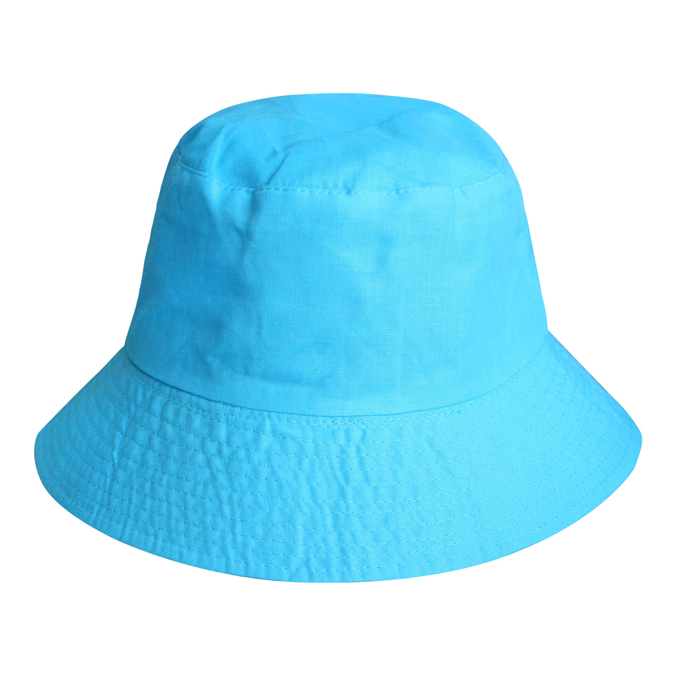 WATU Seaside Linen Bucket Hat in vibrant sea blue, showcasing its adjustable strap and breathable linen fabric, perfect for sunny days.
