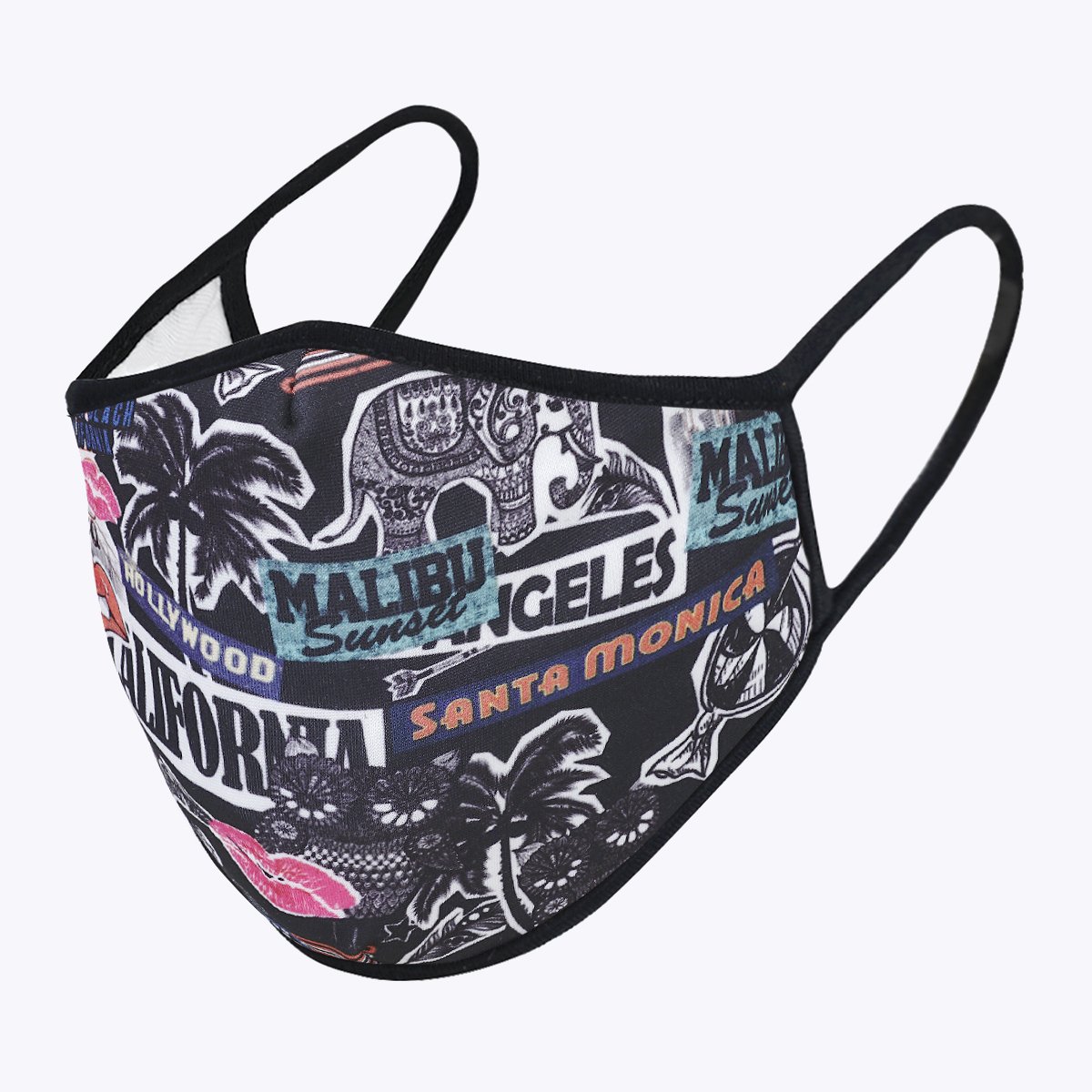 Welcome to LA 3-Layered Face Cover featuring a unique print design, made with polyester and cotton for comfort and protection.