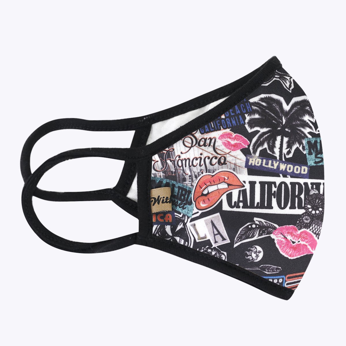 Welcome to LA 3-Layered Face Cover featuring a unique print design, made with polyester and cotton for comfort and protection.
