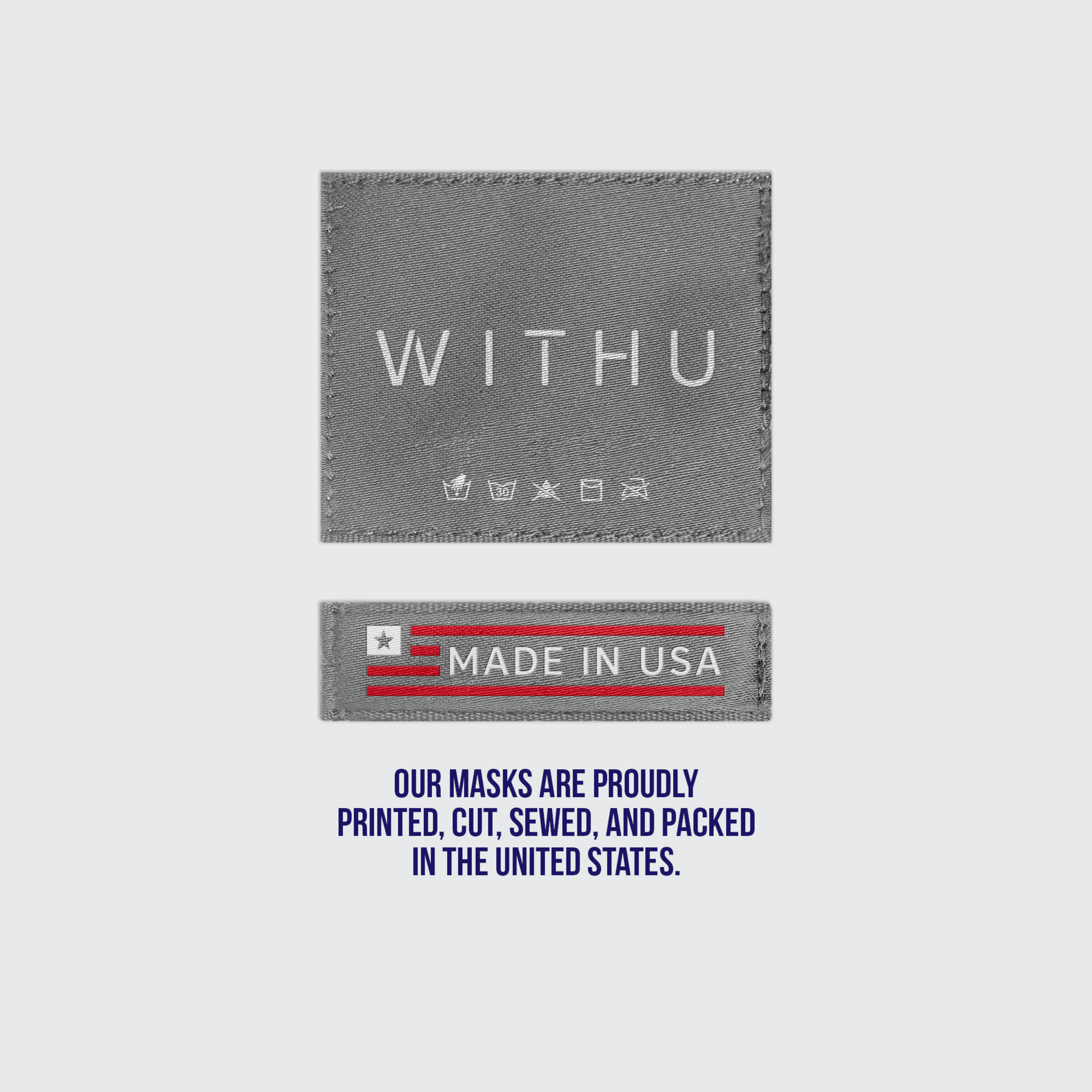 WITH U Washable Reusable Face Masks featuring a three-layer design with adjustable ear loops, made from high-quality materials in the USA.