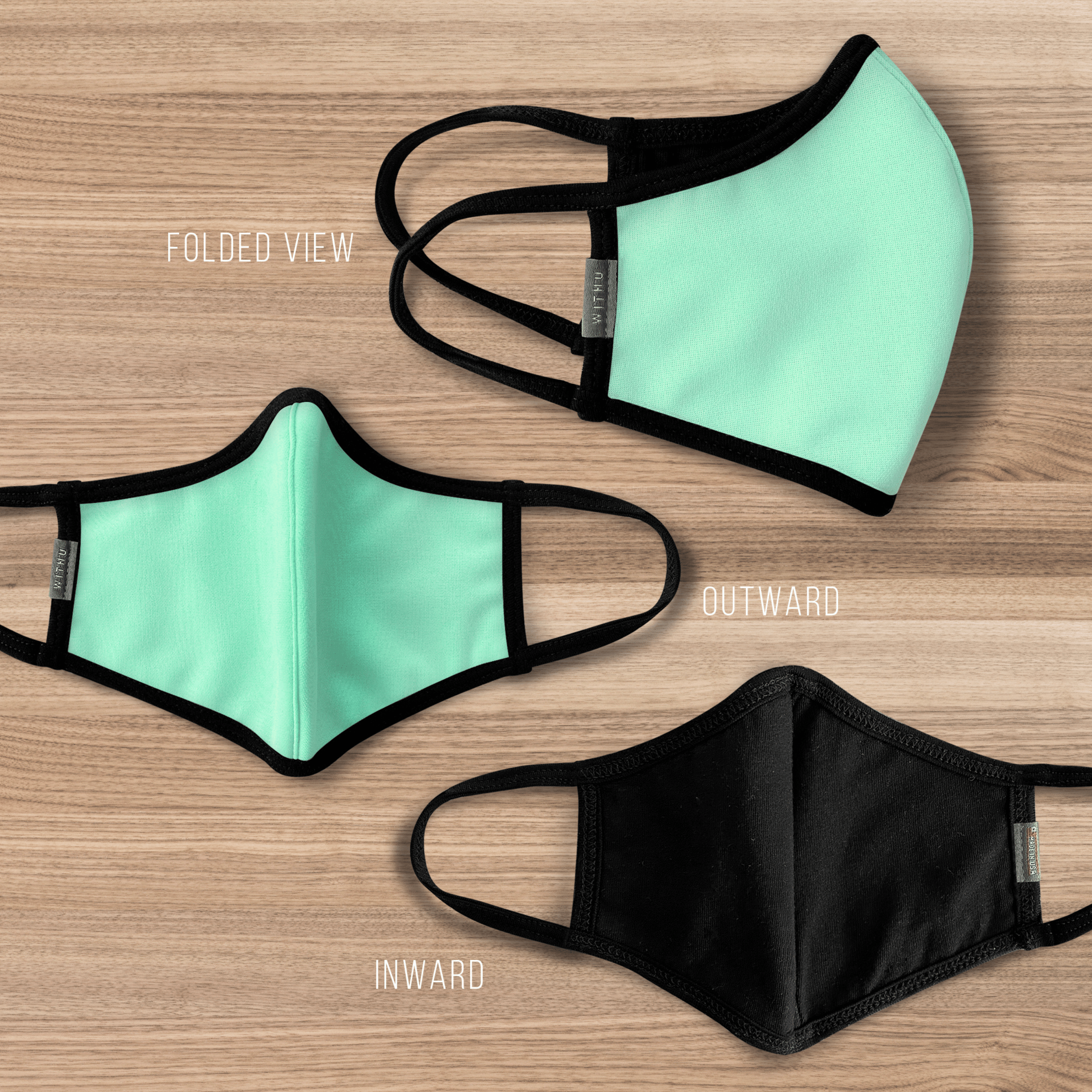 WITH U Washable Reusable Face Masks featuring a three-layer design with stretchable ear loops, suitable for men and women.