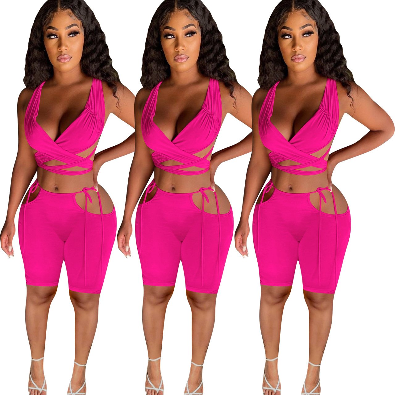 A vibrant collection of women's casual clothing featuring multicolor solid designs and stylish straps, perfect for everyday wear.