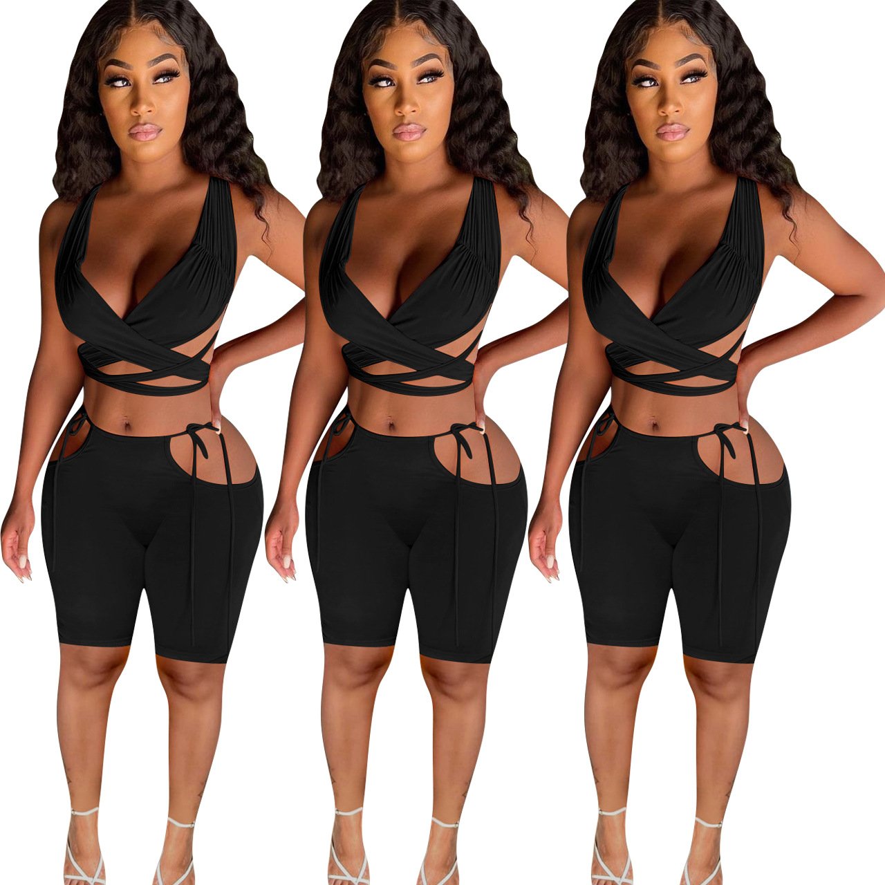 A vibrant collection of women's casual clothing featuring multicolor solid designs and stylish straps, perfect for everyday wear.