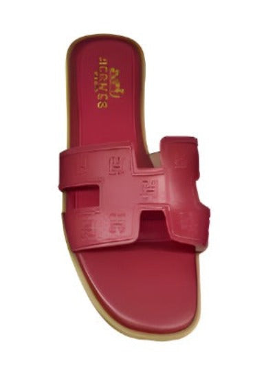 Women H Slide Sandals featuring open toe and cut-out strap design in nubuck genuine leather.
