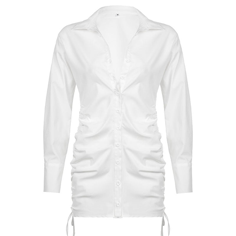 A stylish high-waisted pleated drawstring tie dress in solid color, showcasing its elegant design and comfortable fabric.