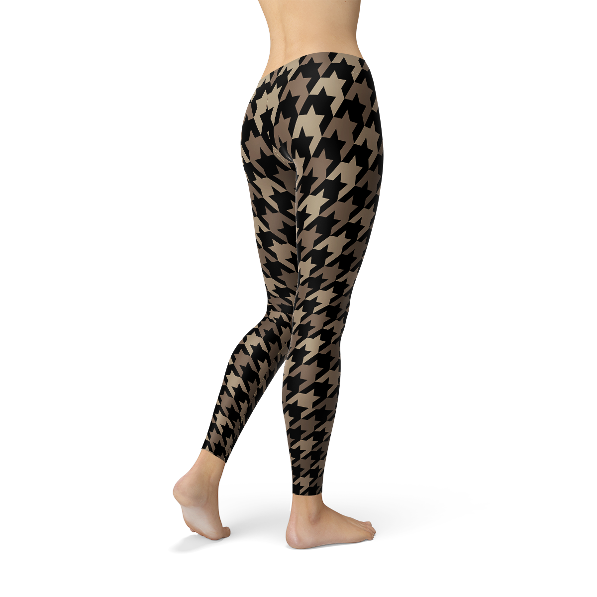 Women's Beige Brown Houndstooth Leggings showcasing unique design and premium fabric.