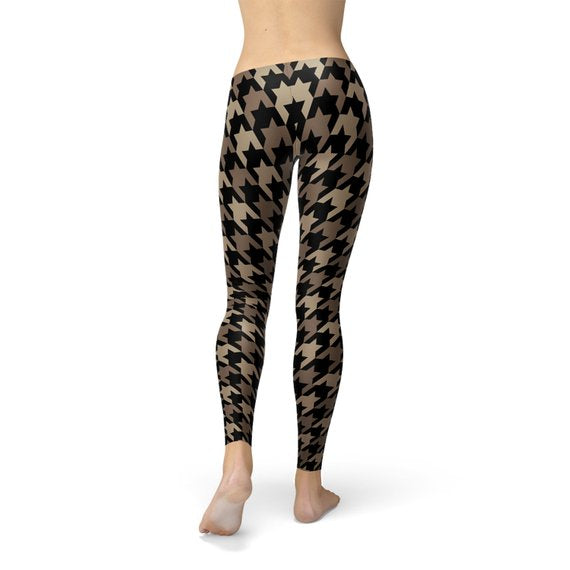 Women's Beige Brown Houndstooth Leggings showcasing unique design and premium fabric.