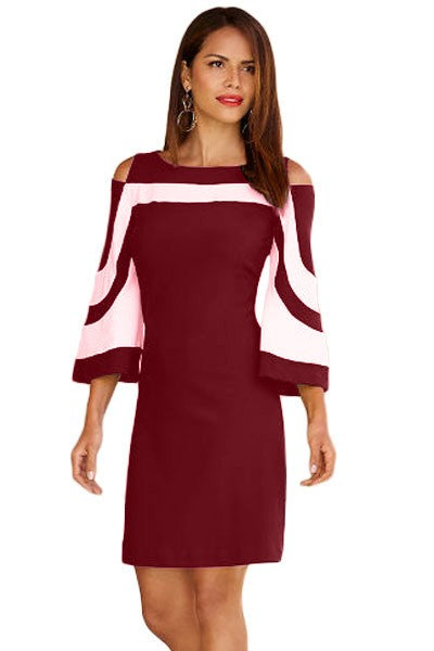 Elegant WOMEN'S DRESS NINA in Bordo with 3/4 bell sleeves and mid-thigh length, showcasing Italian craftsmanship.