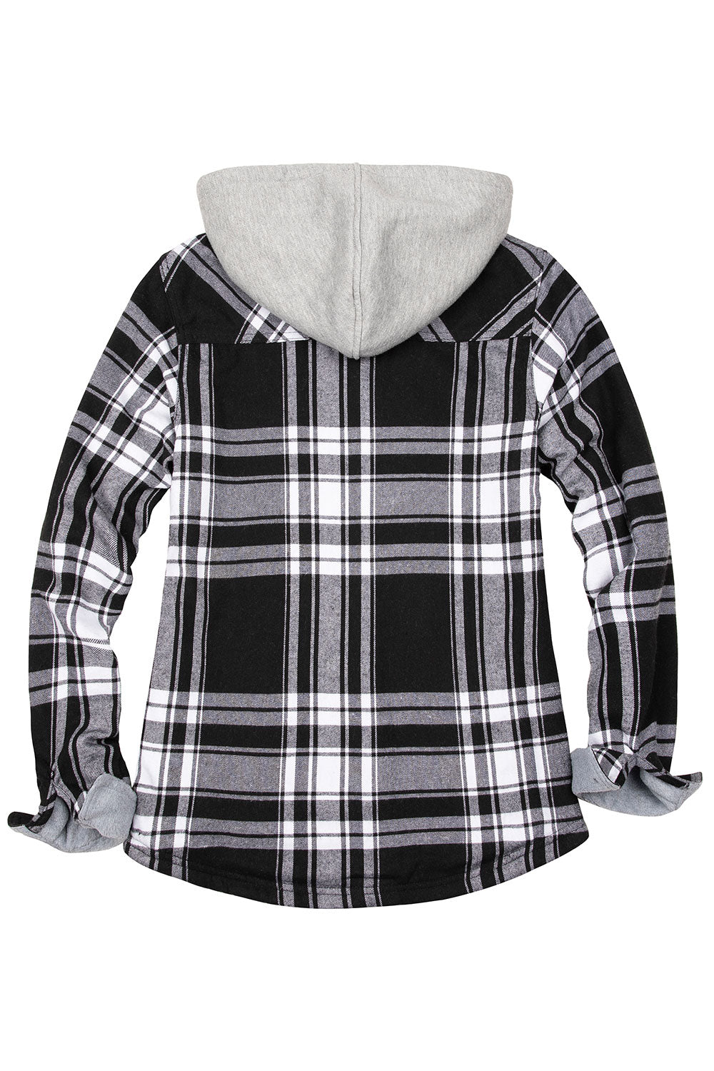 A stylish women's fleece lined flannel shirt featuring a plaid pattern and a hood, perfect for casual wear.