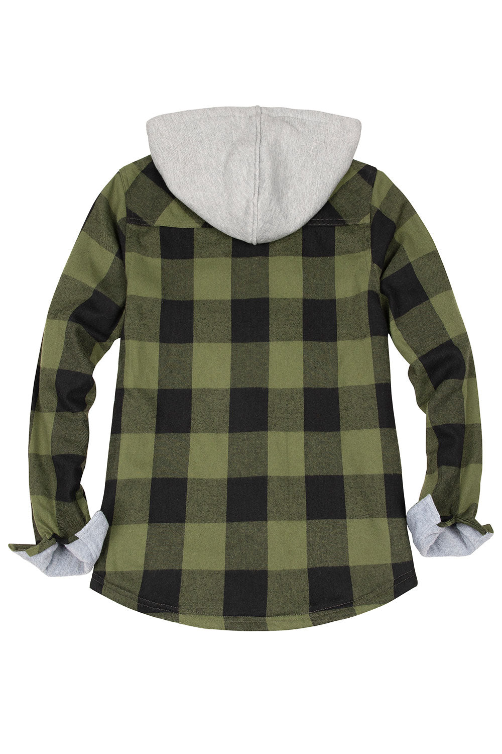 A stylish women's fleece lined flannel shirt featuring a plaid pattern and a hood, perfect for casual wear.