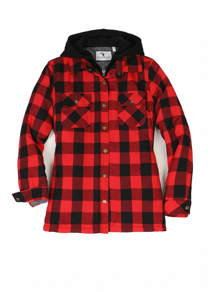 Women's Full Zip Up Quilted Lined Flannel Jacket in a stylish design with snap button closure and multiple pockets.